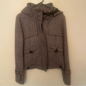 Women's Gray Herringbone Hooded Jacket